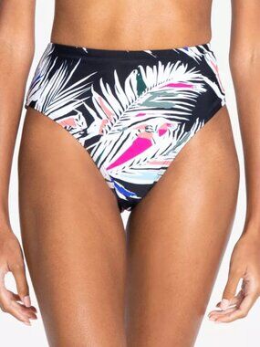 RACHEL Rachel Roy Black High Waist Swim Bikini Bottoms Tropical Beachy Sz L NWT